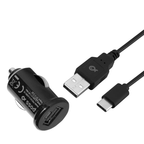 Poss Incarcator Auto USB - Type C, 2.4A, 1M Lungime, Negru 42507762